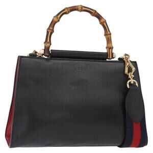 GUCCI Bamboo Sherry Line Nim Fair Bag Leather 2way Black 459076 Auth ar13801
